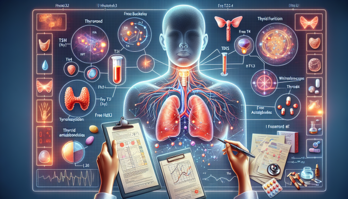 Illustration of thyroid function analysis with markers TSH, free T4, free T3, and antibodies in a clinical setting in Buckley.